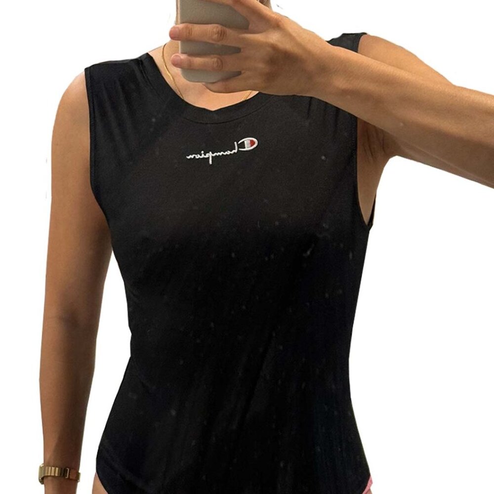 Women's Champion Black Logo Bodysuit Size Small